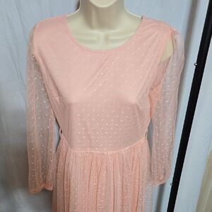 Dressystar Women's Long-Sleeve Wedding Guest Dress Pink Polka Dot Dress